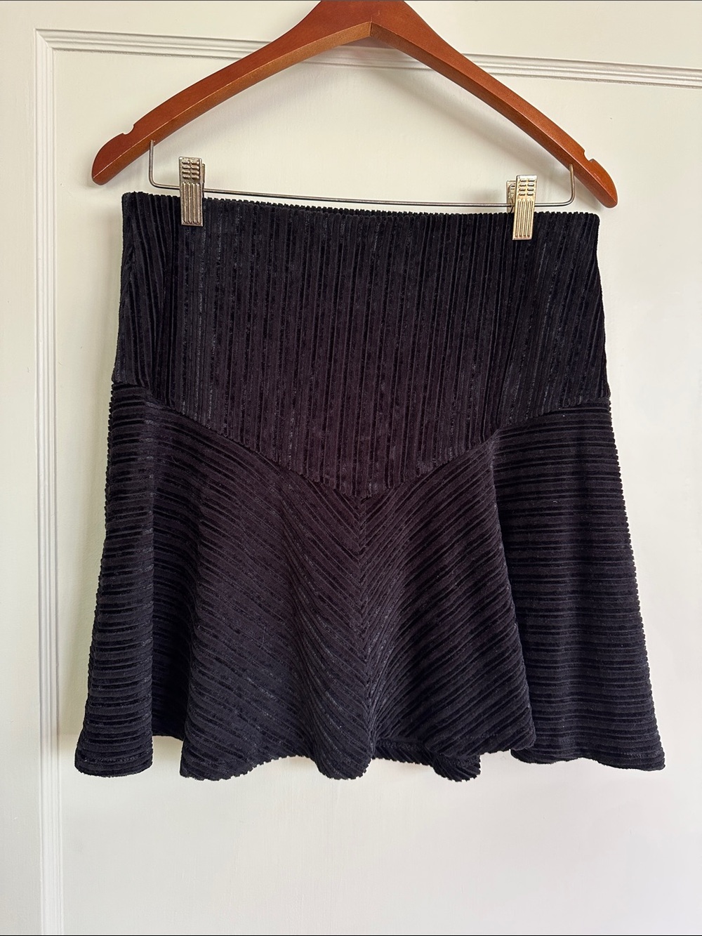 NWT Free People Black Velvet Flared Mini Skirt
